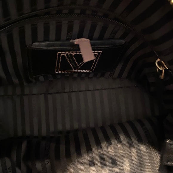 Victoria’s Secret black pebbled faux leather bag with gold hardware, mirror - Picture 2 of 5